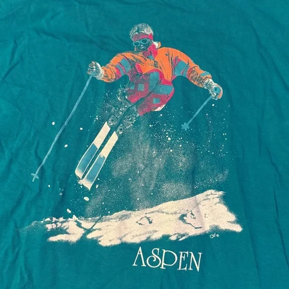 Vintage Skiing Aspen Single Stitch 1980s Neon Size Large
